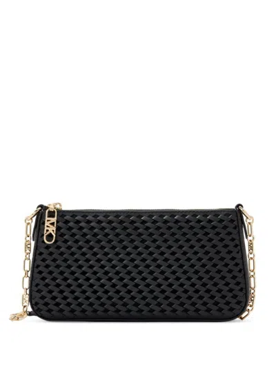 Michael Kors Medium Braided Leather Pouch With Chain And Empire Logo In Nero