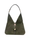 Michael Kors Medium Cornelia Suede Buckle Shoulder Bag In Green