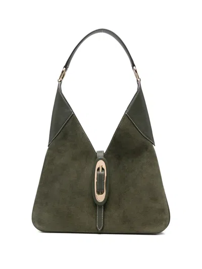 Michael Kors Medium Cornelia Suede Buckle Shoulder Bag In Green