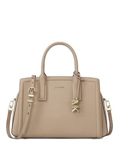 Michael Kors Medium Laila Logo-charm Leather Tote Bag In Neutral