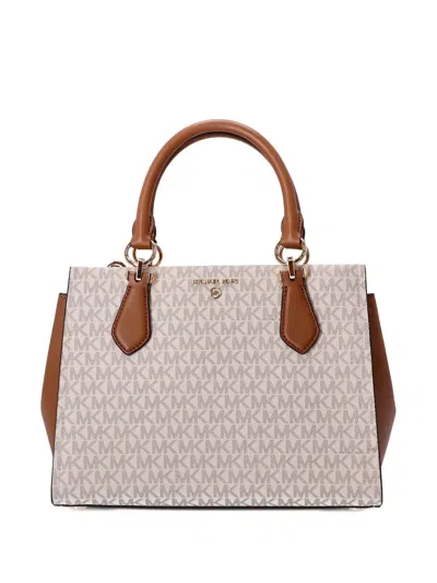 Michael Kors Marilyn Monogram Satchel Bag In Vanilla/acorn