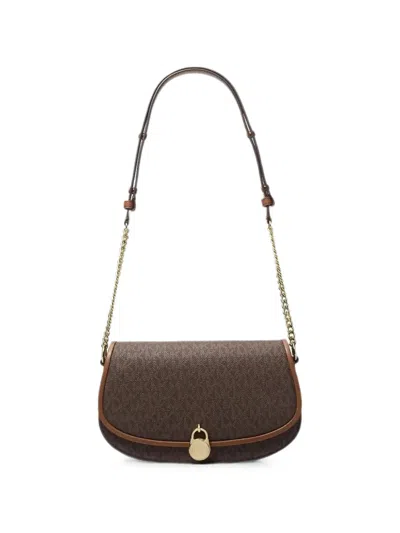 Michael Kors Medium Mila Logo-print Shoulder Bag In Brown