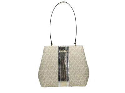 Michael Kors Medium Pratt Bucket Shoulder Bag Purse In Pale Gold/cream