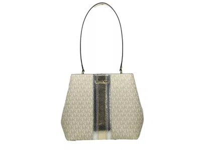 Michael Kors Medium Pratt Bucket Shoulder Bag Purse Pale Gold/cream In Multi