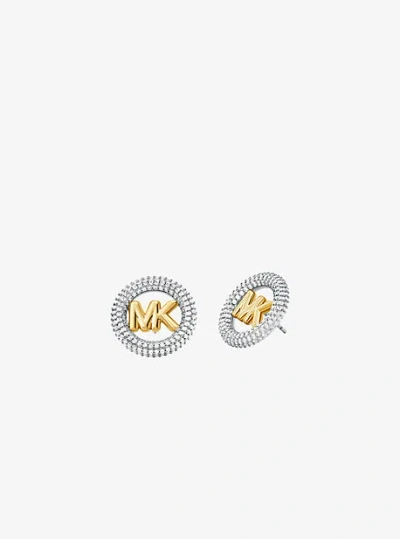 MICHAEL KORS MEDIUM PRECIOUS METAL-PLATED BRASS PAVÉ LOGO STUD EARRINGS