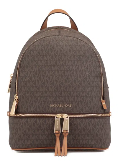 Michael Kors Medium Rhea Backpack With Logo In Brown