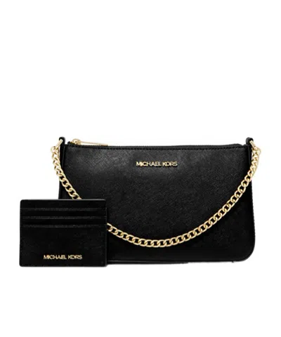 Michael Kors Medium Saffiano Leather Shoulder Bag And Card Case Gift Set In Black