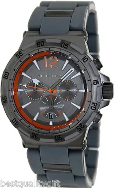 Pre-owned Michael Kors Melbourne Gunmetal Tone Silicone Wrapped+orange Chrono Watch Mk8299 In Dark Slate Gray