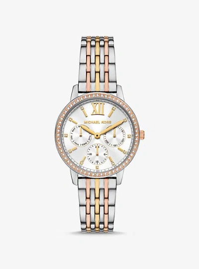 Michael Kors Melissa Pavé Tri-tone Watch In Silver