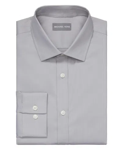 Michael Kors Men's Airsoft Slim Fit Untucked Length Wrinkle Free Stretch Dress Shirt In Gray