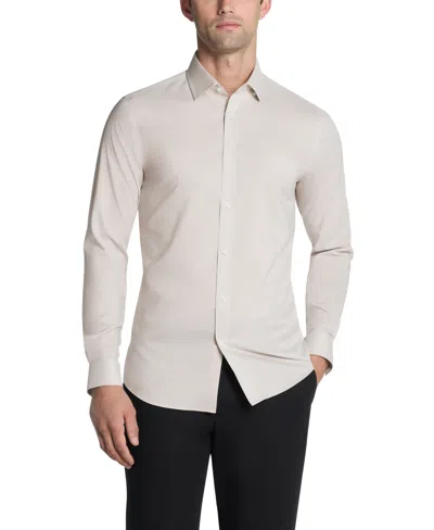 Michael Kors Men's Airsoft Slim Fit Untucked Length Wrinkle Free Stretch Dress Shirt In White