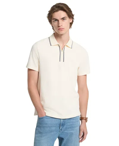 Michael Kors Textured Stretch Cotton Zip-up Polo Shirt In White
