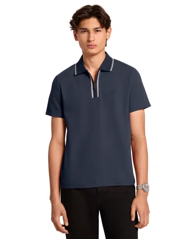 Michael Kors Men's Bubble Knit Tipped Regular-fit Polo Shirt In Midnight