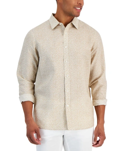 Michael Kors Men's Classic-fit Leaf Print Long Sleeve Button-front Shirt In Khaki