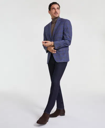 Michael Kors Men Classic-fit Plaid Sport Coat In Light Blue Brown