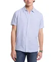 Michael Kors Linen Slim Fit Short Sleeve Button Front Shirt In Blue