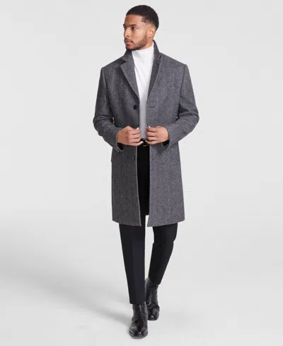 Michael Kors Men's Classic-fit Wool Blend Herringbone Overcoat In Black White