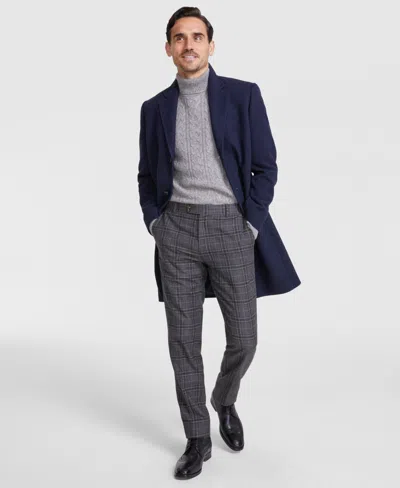 Michael Kors Men's Classic-fit Wool Blend Herringbone Overcoat In Navy