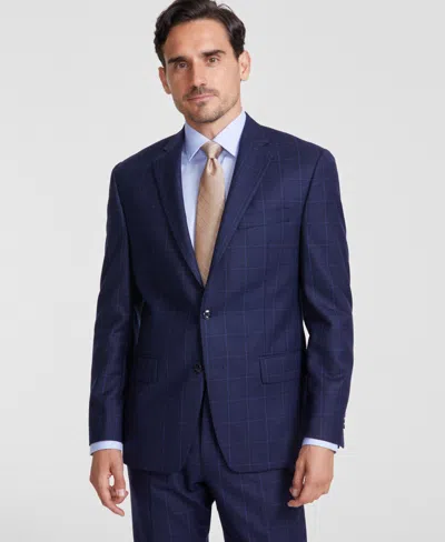 Michael Kors Men's Classic-fit Wool-blend Stretch Plaid Suit Separate Jacket In Midnight
