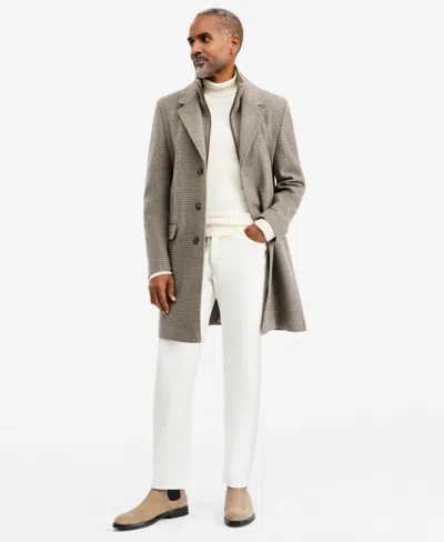 Michael Kors Men's Classic-fit Wool-blend Overcoat In Taupe Grey Plaid