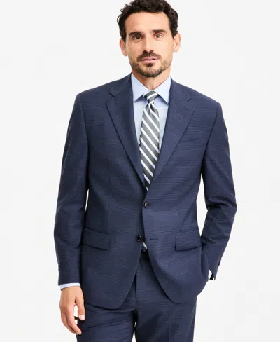 Michael Kors Men's Classic-fit Wool-blend Stretch Plaid Suit Separate Jacket In Blue