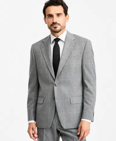 Michael Kors Men's Classic-fit Wool-blend Stretch Plaid Suit Separate Jacket In Gray