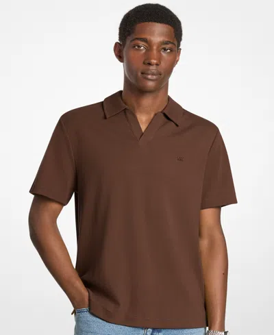Michael Kors Men's Dense Rib Johnny Collar T-shirt In Brown
