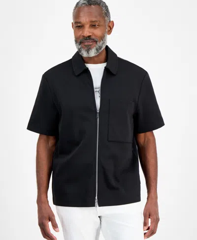 Michael Kors Men's Double Knit Zipper Short-sleeve Shirt