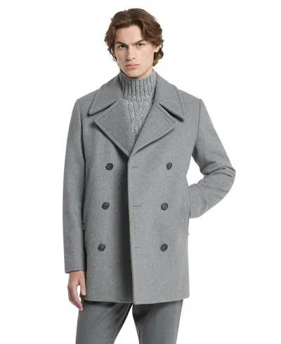 Michael Kors Men's Double-breasted Wool-blend Peacoat, Created For Macy's In Gray
