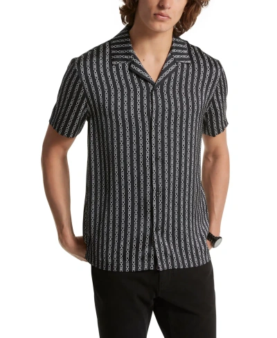 Michael Kors Men's Empire Printed Stripe Camp Shirt In Black