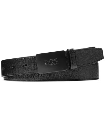 Michael Kors Men's Fast Faux-leather Mk Plaque-buckle Belt In Black