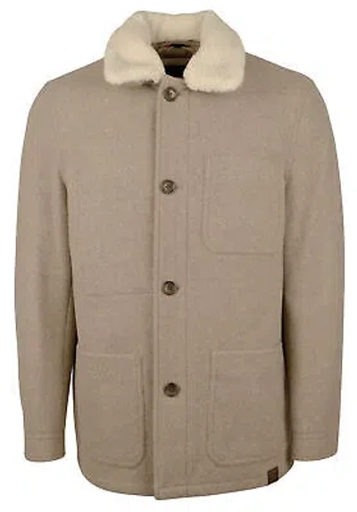 Pre-owned Michael Kors Men's Faux Shearling Collar Wool Blend Jacket In Brown