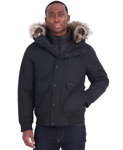 Michael Kors Men's Faux-fur-trim Quilted-bib Hooded Bomber Jacket In Black