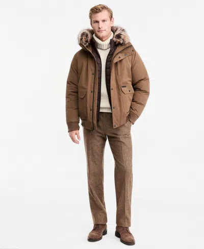 Michael Kors Men's Faux-fur-trim Quilted-bib Hooded Bomber Jacket In Brown