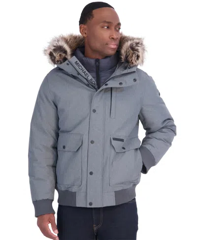 Michael Kors Men's Faux-fur-trim Quilted-bib Hooded Bomber Jacket In Gray