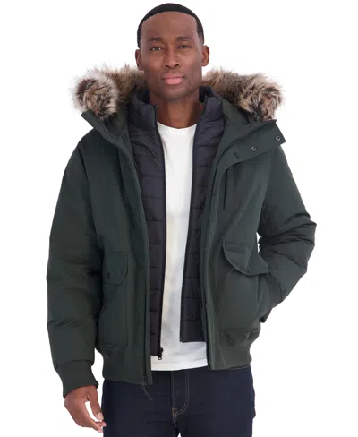 Michael Kors Men's Faux-fur-trim Quilted-bib Hooded Bomber Jacket In Green