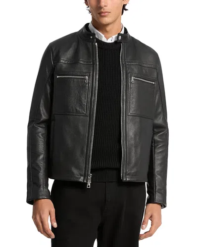 Michael Kors Men's Grained Double Zip Pocket Leather Jacket In Black