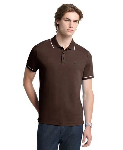 Michael Kors Men's Gramercy Short-sleeve Polo Shirt In Chocolate Heather
