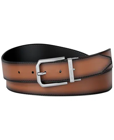 Michael Kors Men's Gunmetal Buckle Leather Belt In Brown