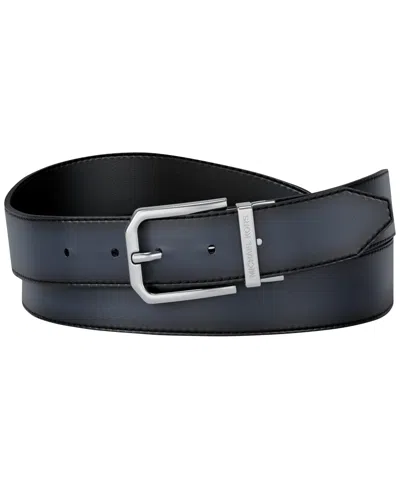 Michael Kors Men's Gunmetal Buckle Leather Belt In Blue