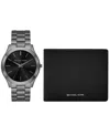 Michael Kors Men's Gunmetal Stainless Bracelet Watch 44mm Gift Set In Gunmetal