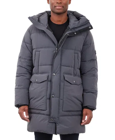 Michael Kors Men's Heavyweight Hooded Long Puffer Coat In Charcoal