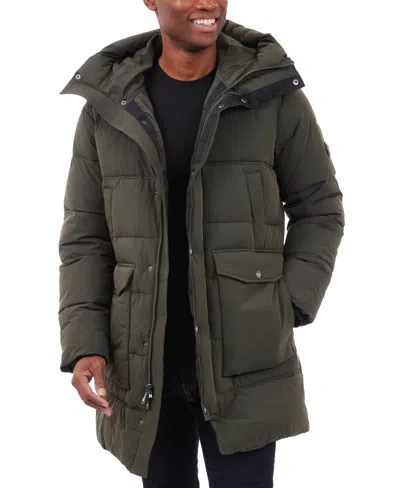 Michael Kors Men's Heavyweight Hooded Long Puffer Coat In Olive