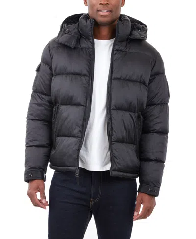 Michael Kors Men's Heavyweight Metallic Finish Hooded Puffer Jacket In Black