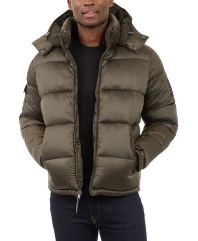Michael Kors Men's Heavyweight Metallic Finish Hooded Puffer Jacket In Olive