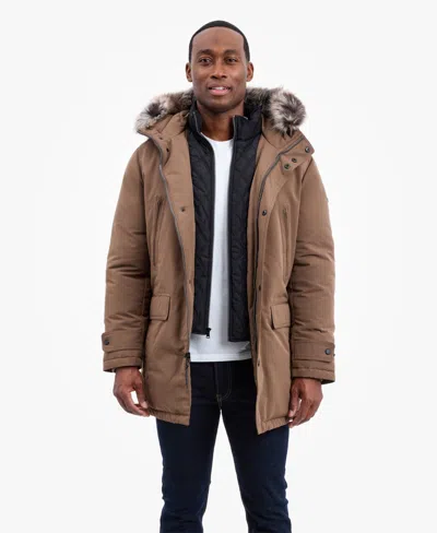 Michael Kors Men's Hooded Bib Snorkel Parka, Created For Macy's In Brown