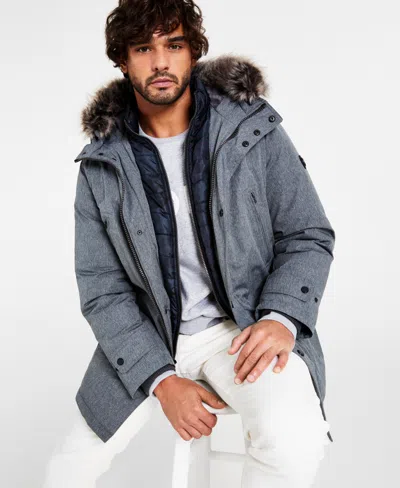 Michael Kors Men's Hooded Bib Snorkel Parka, Created For Macy's In Charcoal Heather