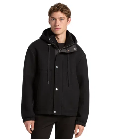 Michael Kors Bonded Wool Blend Hooded Jacket In Black