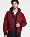 Michael Kors Men's Hooded Puffer Bomber Jacket In Dark Brandy