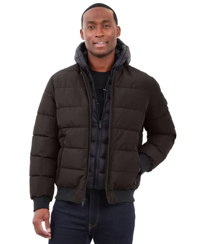 Michael Kors Men's Hooded Puffer Bomber Jacket In Brown